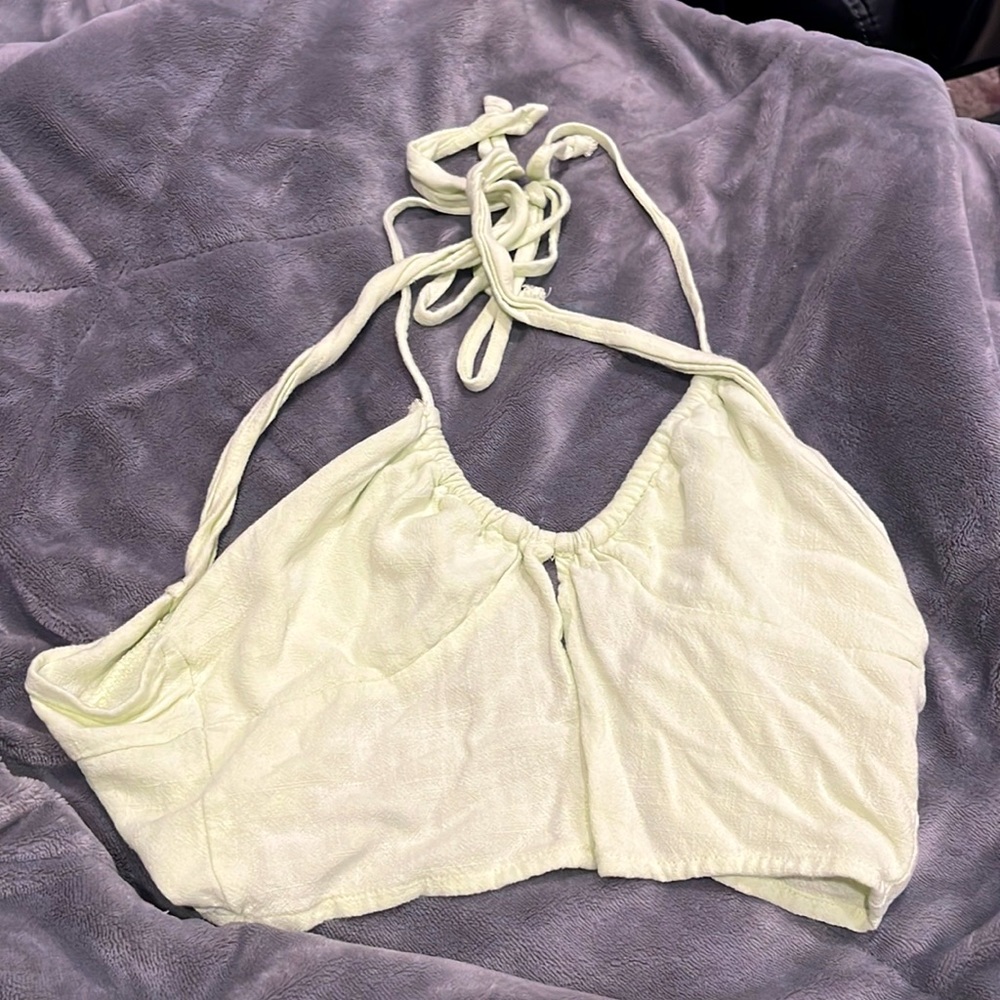 green tie back halter top